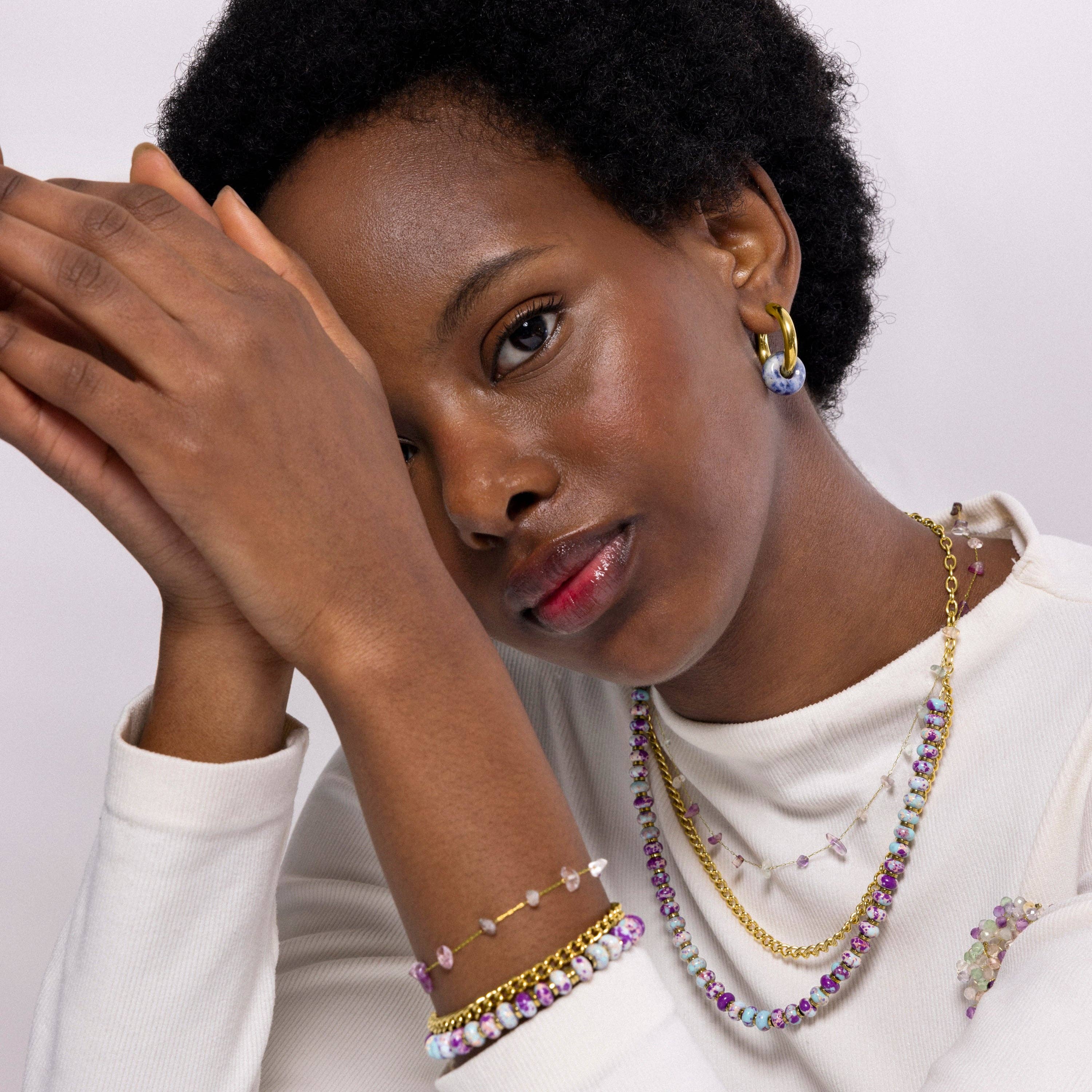 Luxenter - Wholesale Hoop Earrings - Pendientes de Lapislazuli Natural acabados en oro amarillo de 18k - Noku3