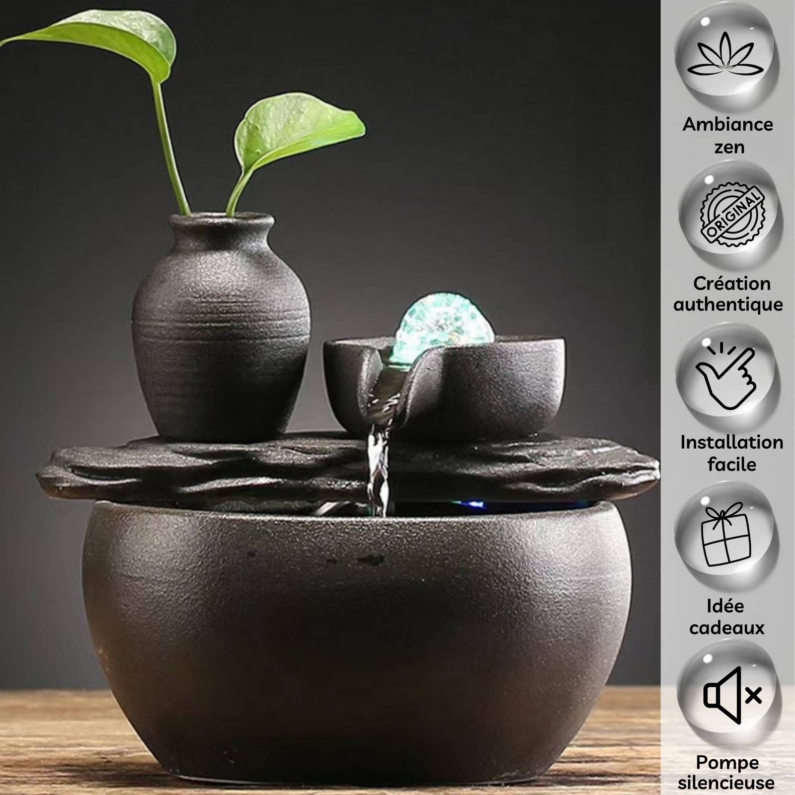 Zen'Arôme - Vente Décorations de table - Idée Déco Fontaine d’Intérieur Silice - Ambiance Relaxante2
