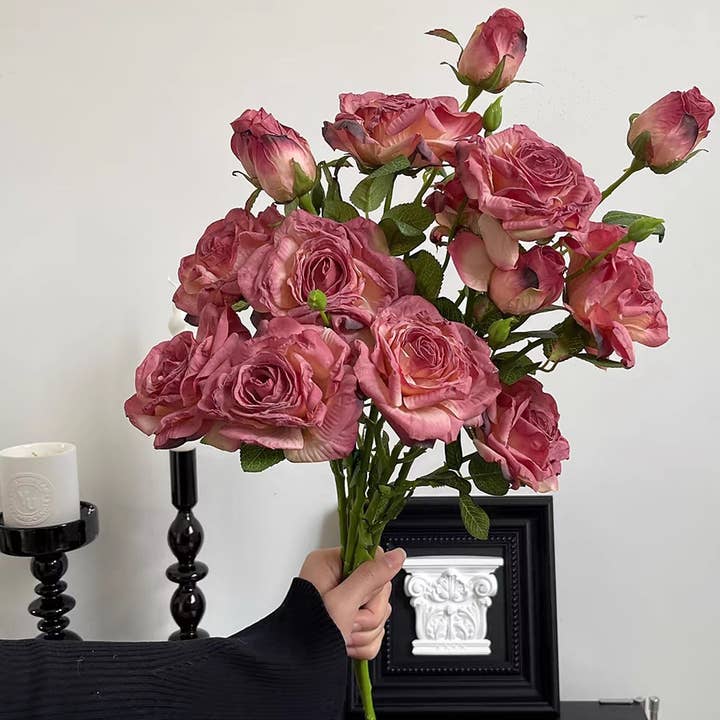Sweet Home Deco - Wholesale Artificial Flowers - 21''T Faux Dried Look Silk Rose Flower Stem, Artificial Rose