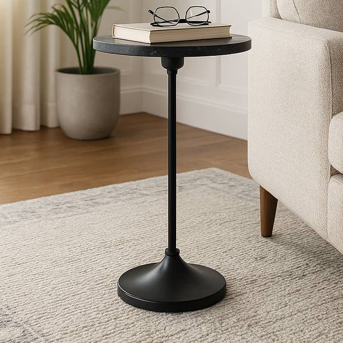 Side Table - Black Metal Pedestal Base Marble Top, 27 in. for wholesale by Sagebrook Home