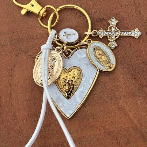 Miss DJ Angel - Wholesale Keychain - Women's - Virgin Mary keychain with sacred heart and cross, gift for Virgin Mary of Guadeloupe, miraculous medal Virgin Mary charm, ex-voto jewelry5