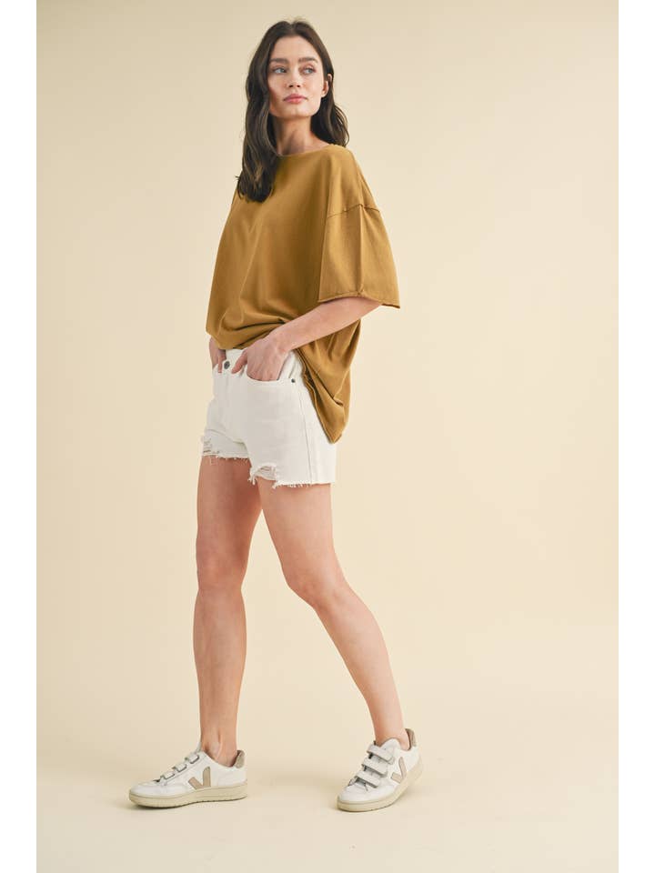 CAMEL OVERSIZED RAW HEM DETAIL SHIRT / WL24-8953 for wholesale on Faire