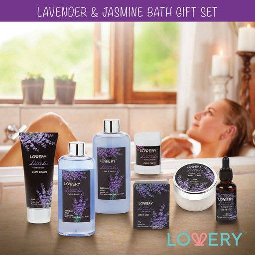 Lovery - Wholesale Bath & Body Set - Home Spa Gift Basket - Lavender and Jasmine - 9pc Bath Set (4
