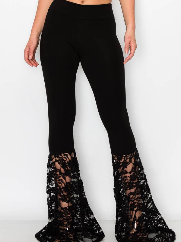 Pantaloni da yoga ripiegati con gamba ampia e fondo in pizzo per la vendita all'ingrosso da parte di T-Party