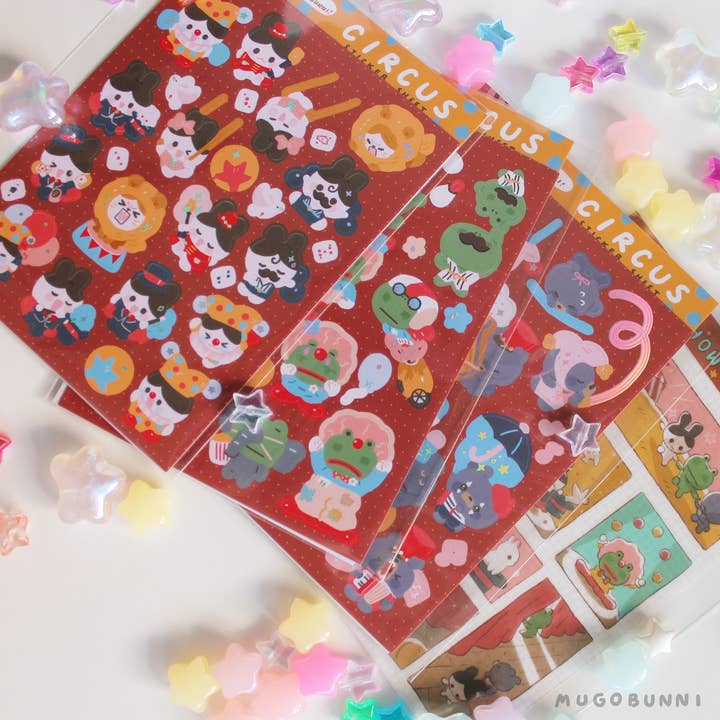 Circus Sticker Sheets for wholesale by Mugobunni