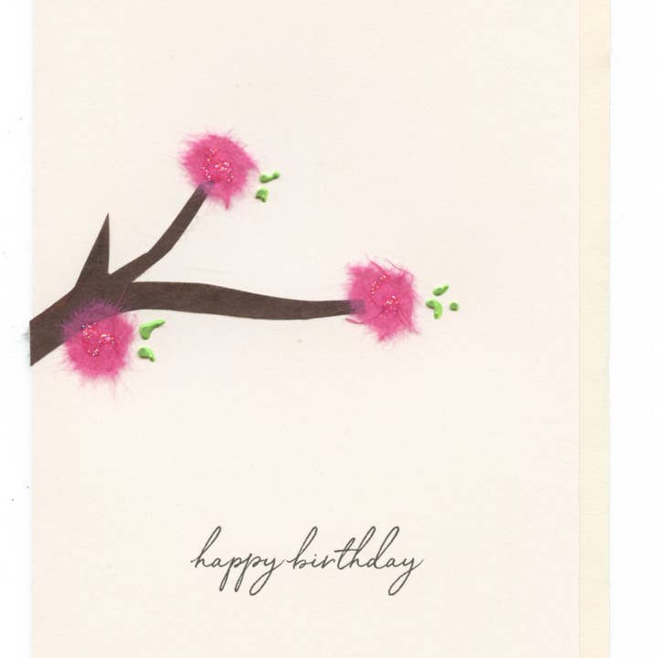 FLAUNT HANDMADE CORRESPONDENCES - Vente Cartes d'anniversaire - « Joyeux anniversaire » Fleurs de cerisier