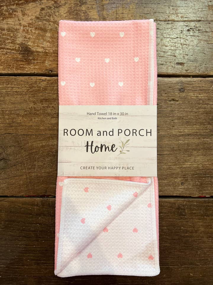 Baby Hearts Microfiber Tea/Hand Towel-Recycled 2 sided for wholesale by ROOM and PORCH