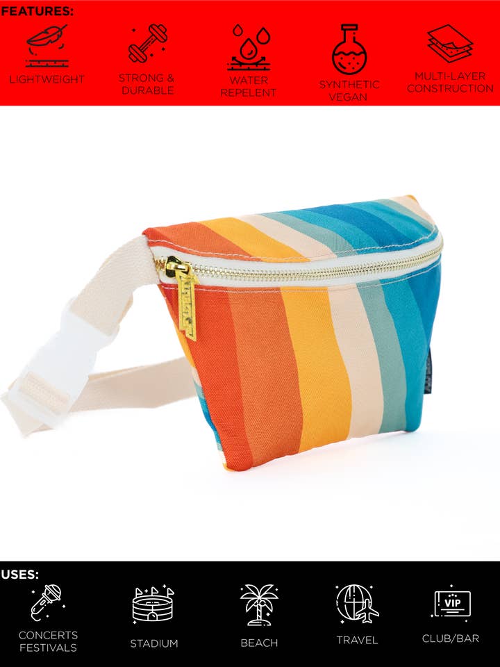 Sac banane fin en RPET recyclé avec motif arc-en-ciel rétro pour la vente par Fydelity