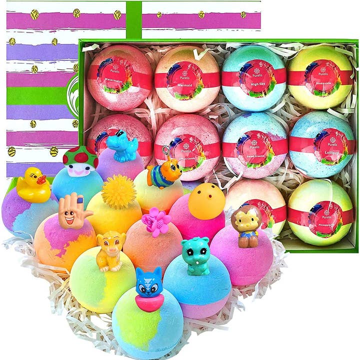 Pure Parker - Wholesale Bath Bomb/Fizz - 12 Natural Bath Bombs for Kids with Toys Inside! by Purelis