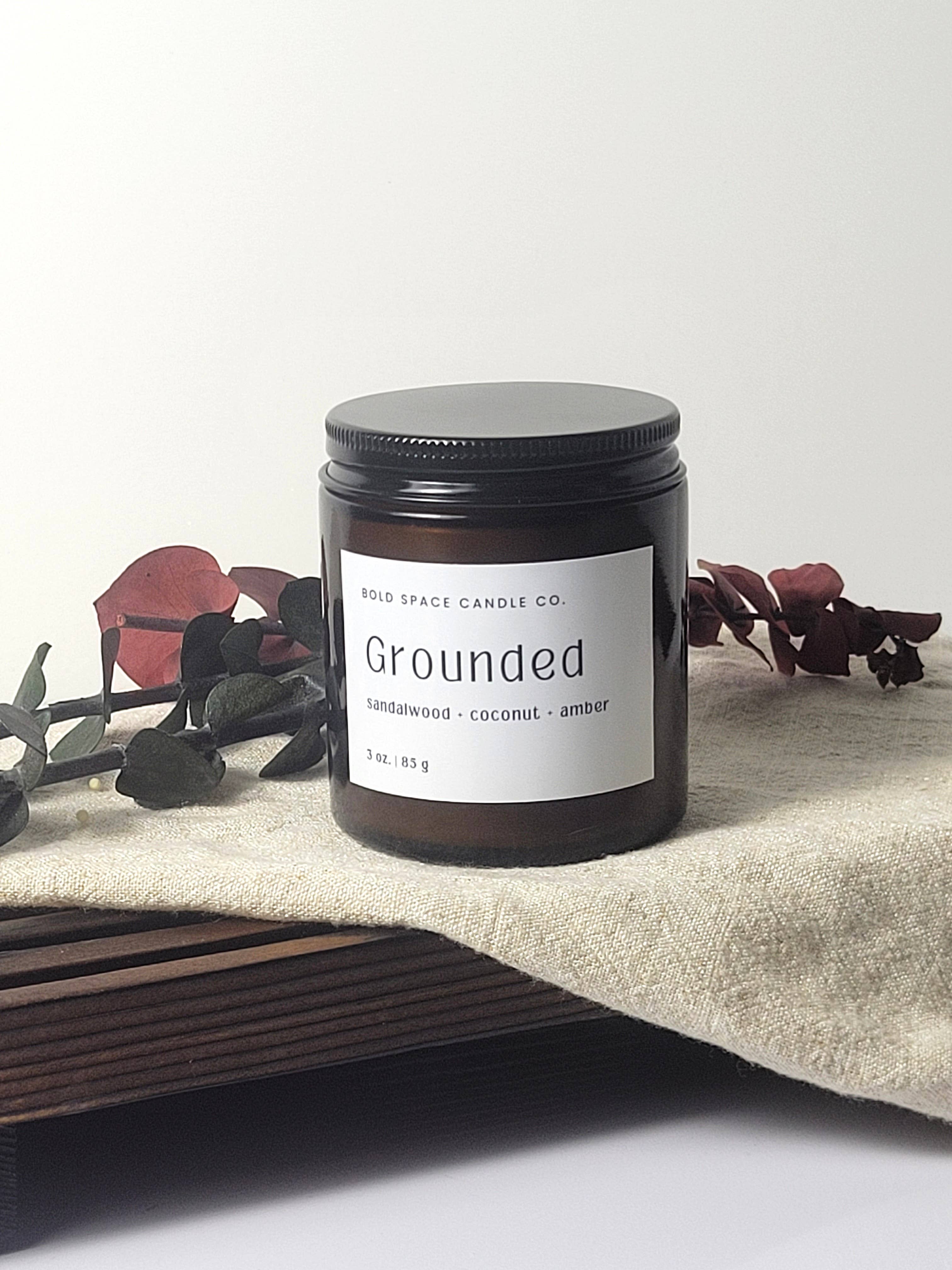 Bold Space Candle Co. - Wholesale Jar/Filled Candle - Grounded- Sandalwood + Coconut - 3 oz. Amber Soy Candle3