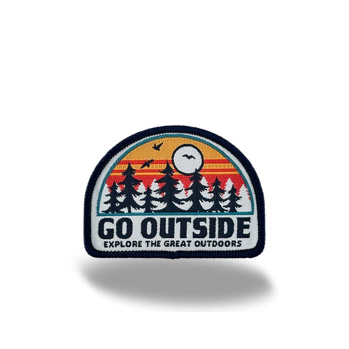 Go Outside Sunset Forest Embroidered Iron-On Patch for wholesale by Northern Icons Creations INC