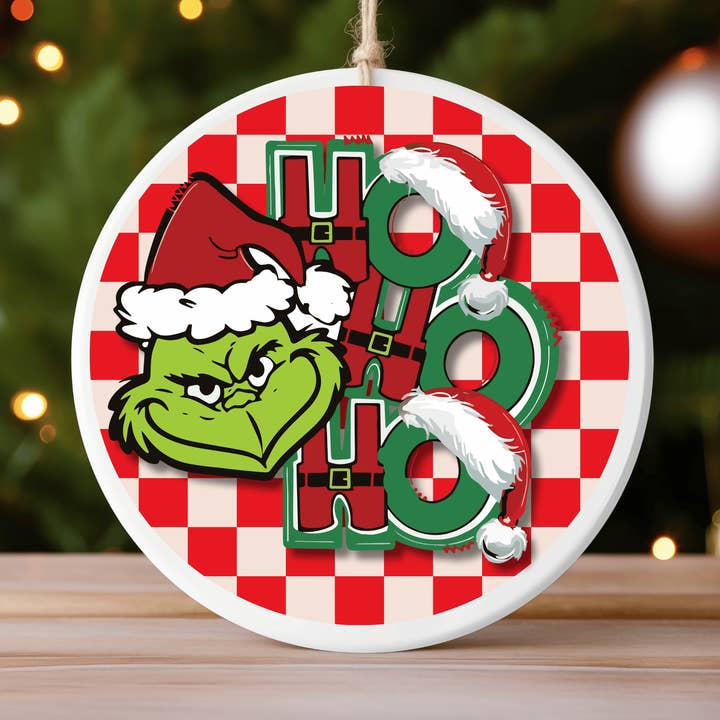 Ho Ho Ho Grinch Christmas Ceramic Ornament for wholesale by JAC Wholesale