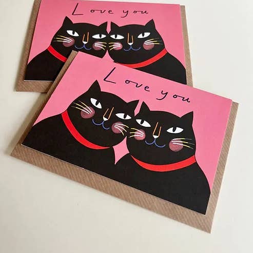 Kitty Kenda Papergoods - Vente Cartes de déclaration d'amour - Carte de vœux écologique Love You Black Cats