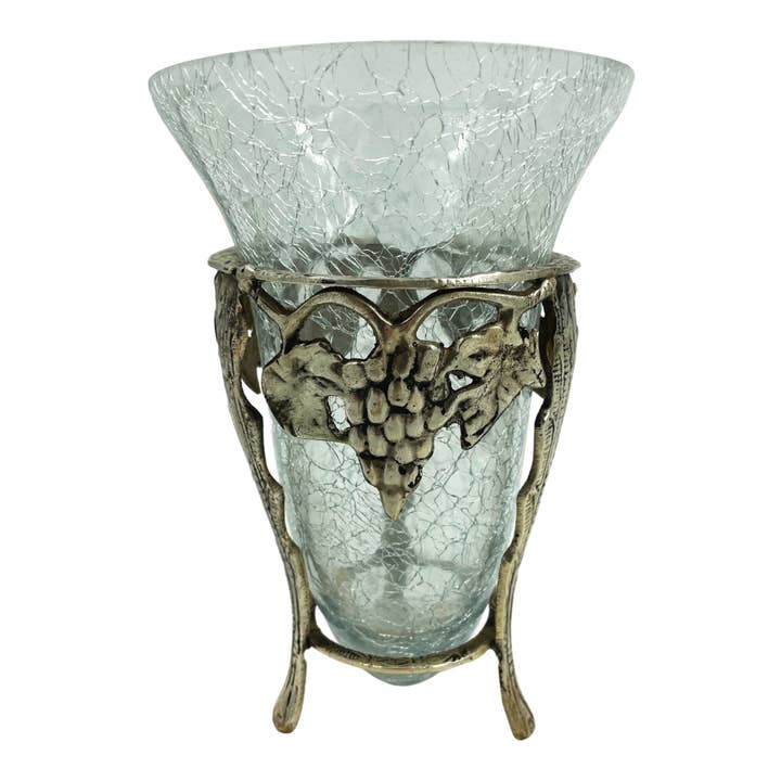 India Overseas Trading Corporation - Wholesale Decorative tabletop object - Silver Plated Grape Stand With Crackle Glass Bowl, 8", Chrom