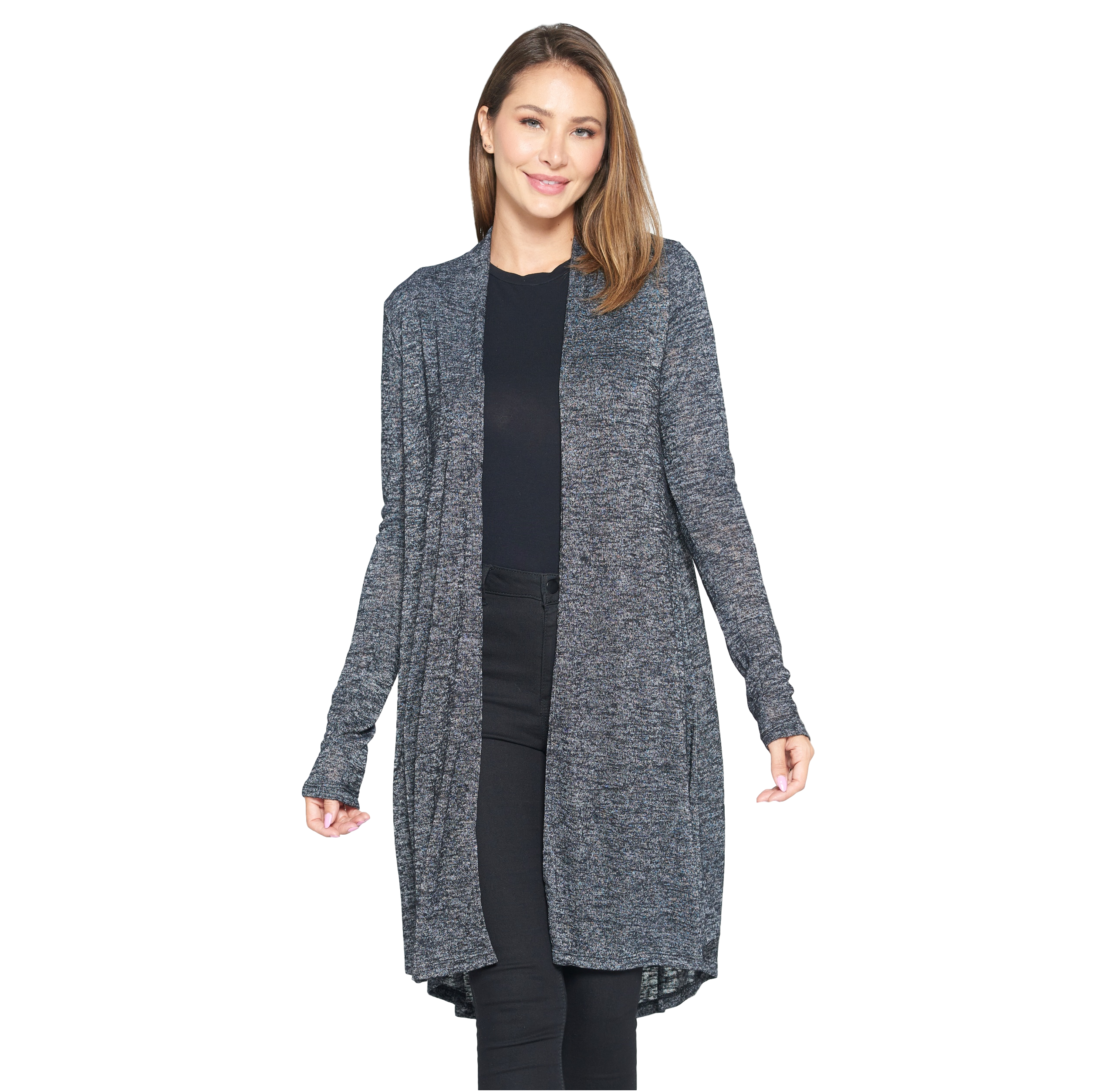 LKLUV - Wholesale Cardigan - Women's - Light Open Front Long Cardigan - Hi-Lo Hem2