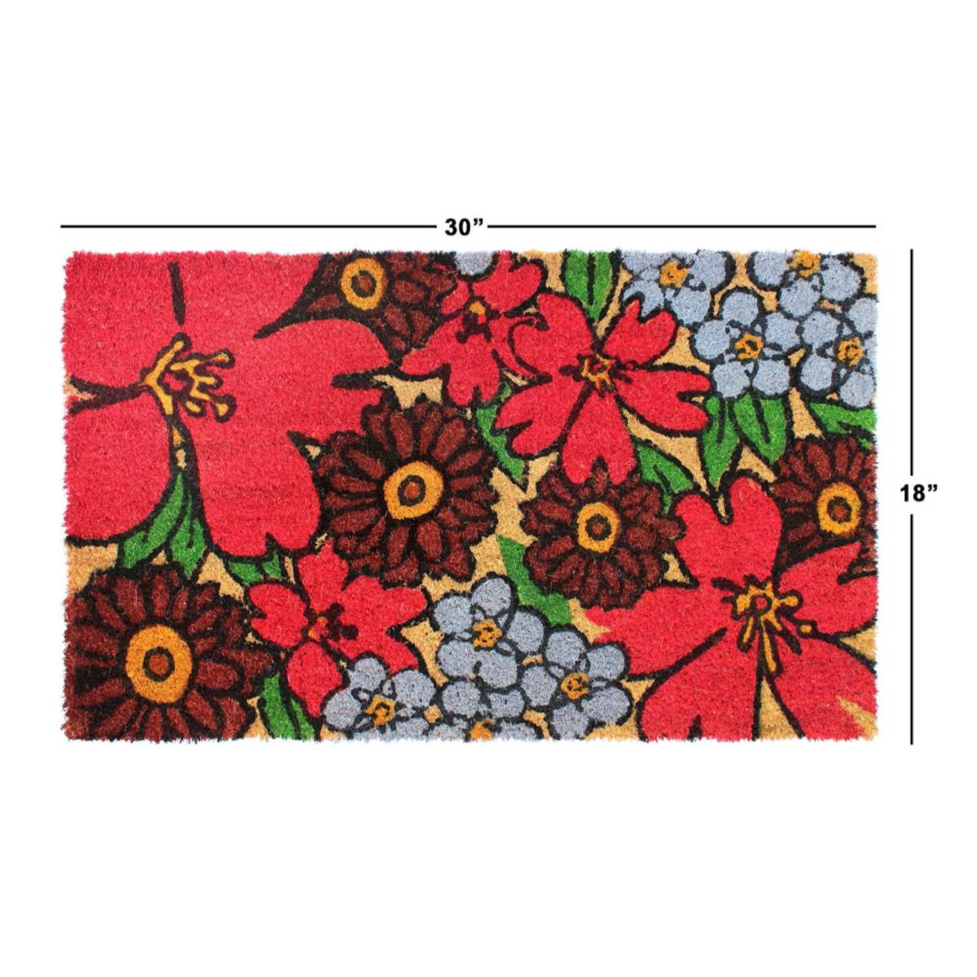 RugSmith – wholesale Door mat – RugSmith Red Machine Tufted Hibiscus Coir Doormat, 18" x 30"2