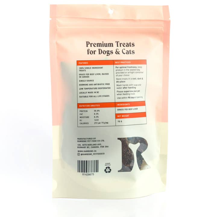 Rawbone - Wholesale Pet Treats - Dog - Rawbone Grass Fed Beef Liver Krisps – 75 g1