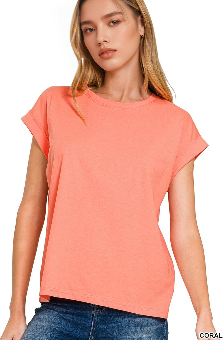 42POPS - Wholesale T-Shirt - Women's - `.Round Neck Folded Short Sleeve T Shirt22