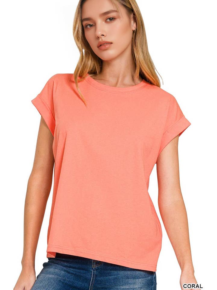 42POPS - Wholesale T-shirt – women's - `.Round Neck Folded Short Sleeve T Shirt22
