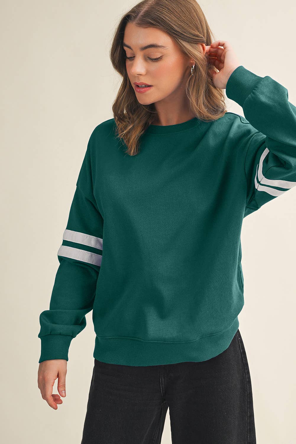 Aapparella - Wholesale Shirt - Women's - Striped Detail Drop Shoulder Oversized Sweatshirt | S-XL41