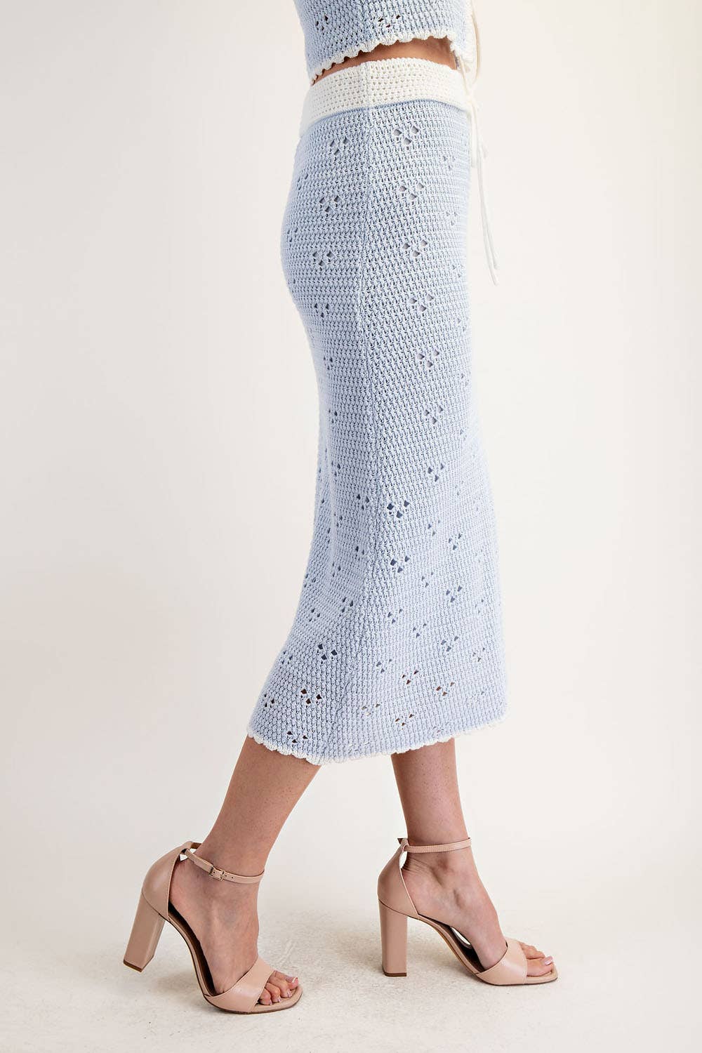 Edit by Nine – Großhandel Rock – Damen – Ts6256 Midirock mit Kontrast und Lochmuster5