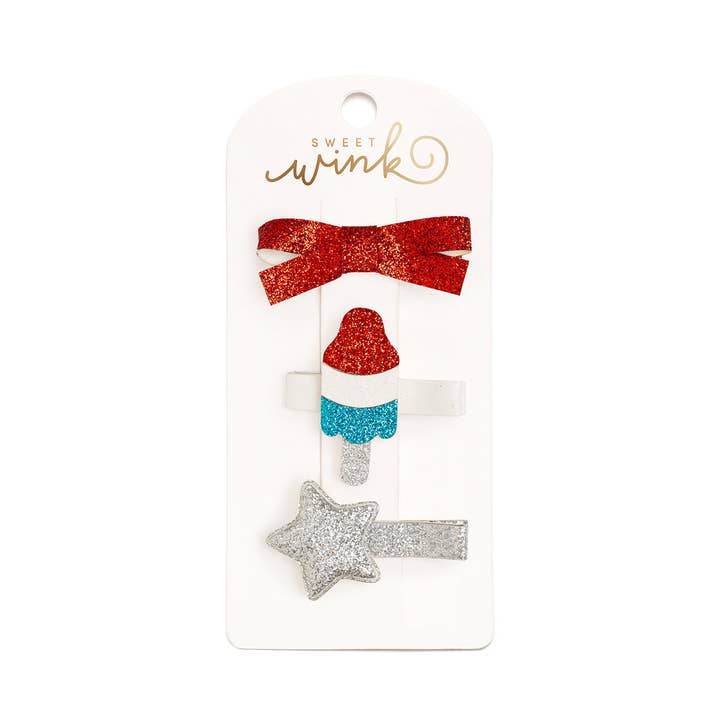 Sweet Wink - Wholesale Hair Clip - Kids - Bomb Pop Clip Set - 4th of July - Hair Clips