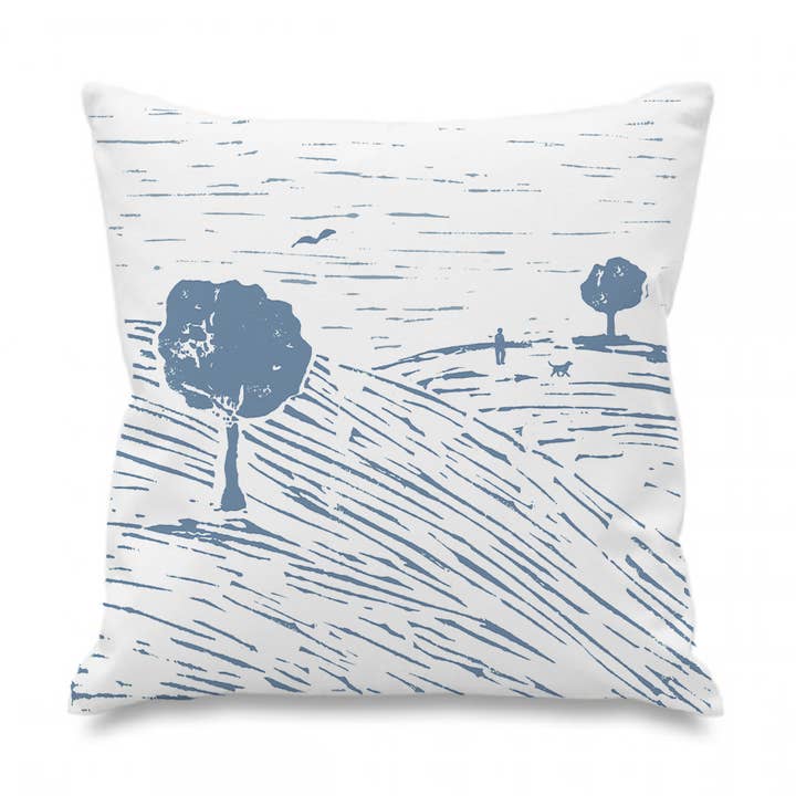 Dog Walking Lino Print Cushion for wholesale by Holly Woodman Textiles