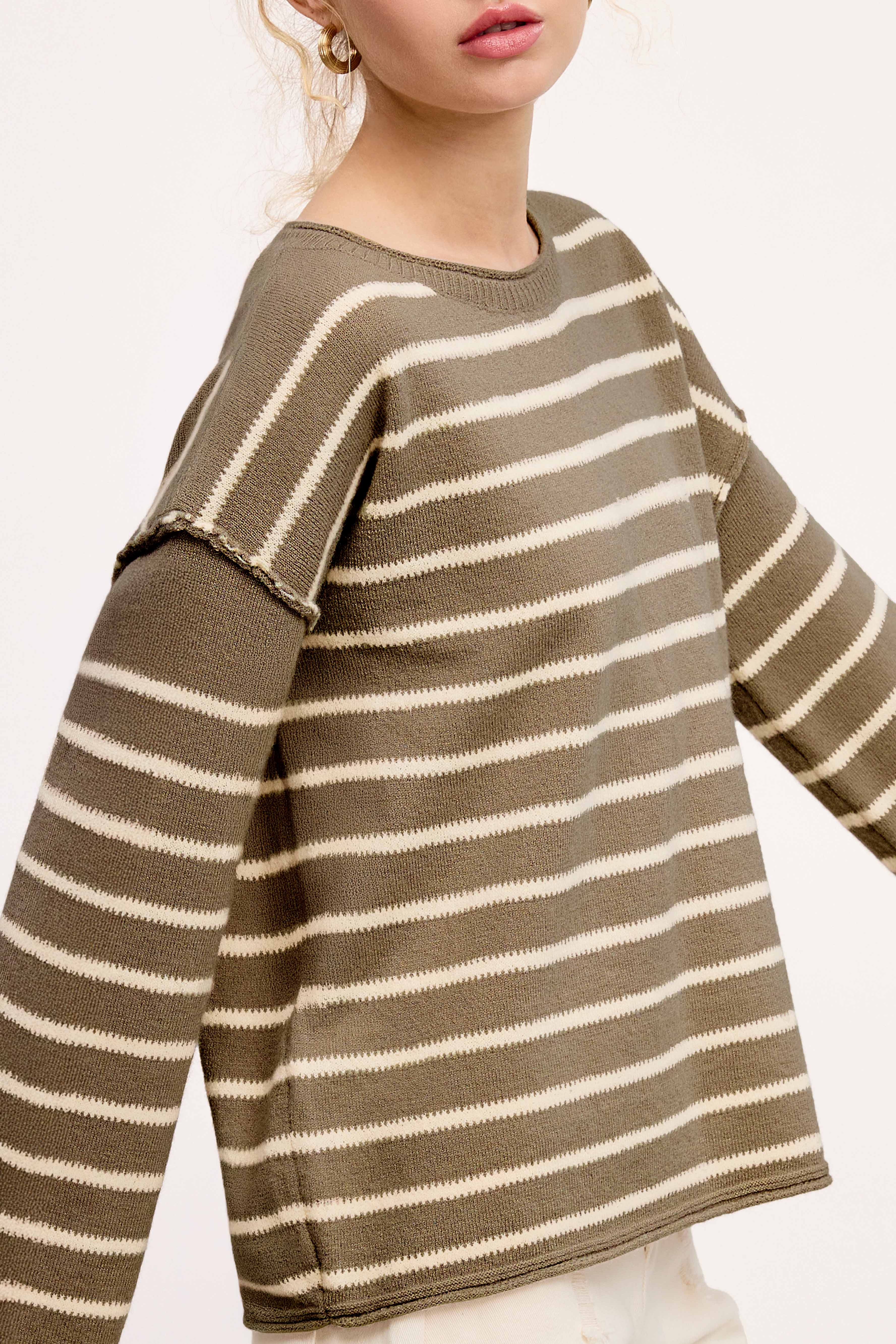 La Miel - Wholesale Knit Sweater - Women's - MCS3588-Striped Round Neck Loose Fit Long Sleeve Sweater16