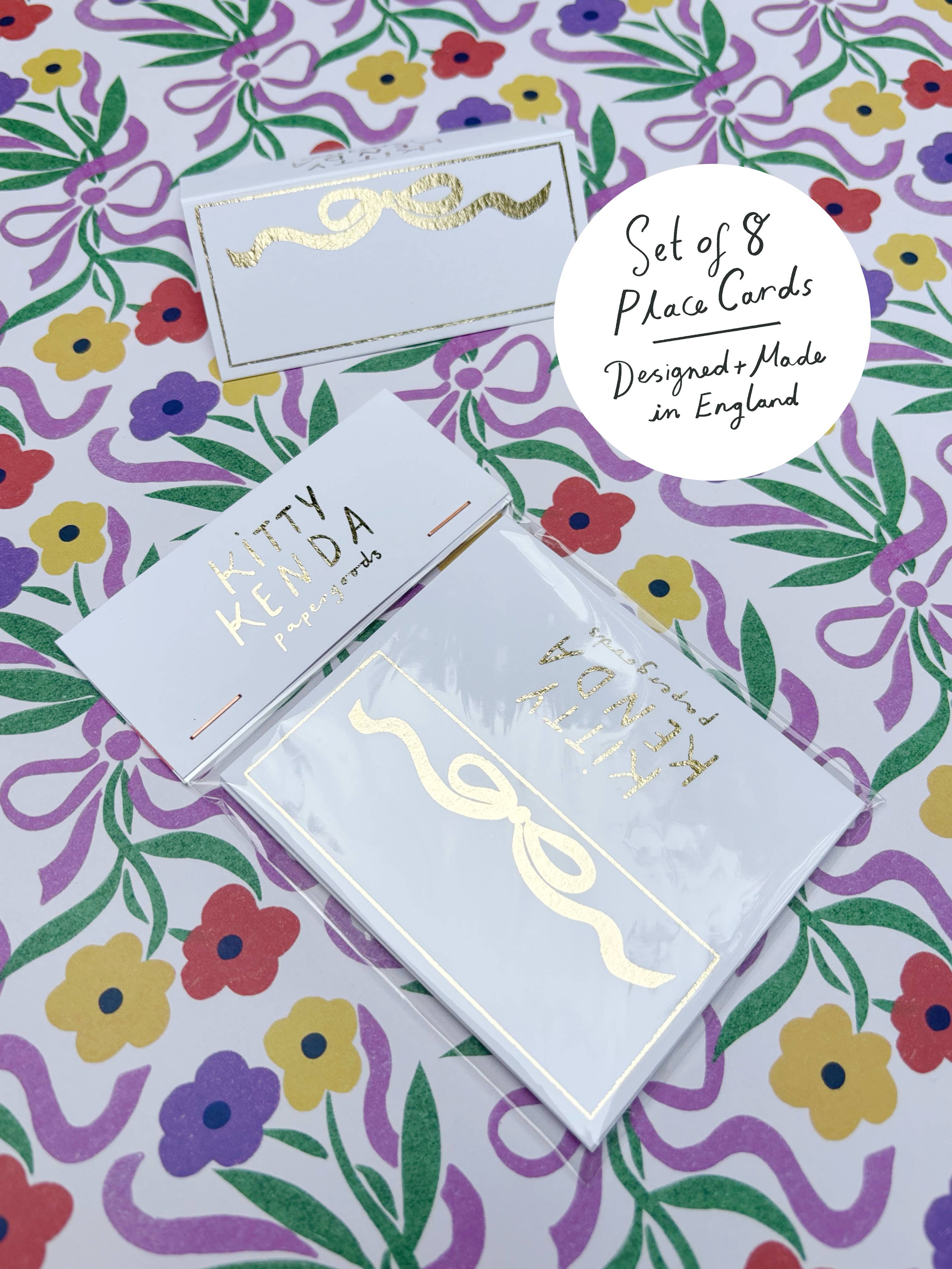 Kitty Kenda Papergoods - Wholesale Place Card / Place Holder - Gold Foiled Bow Place Setting Cards2
