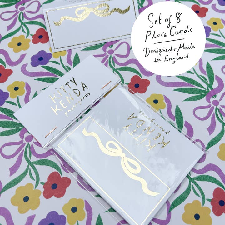 Kitty Kenda Papergoods - Wholesale Place Card / Place Holder - Gold Foiled Bow Place Setting Cards2