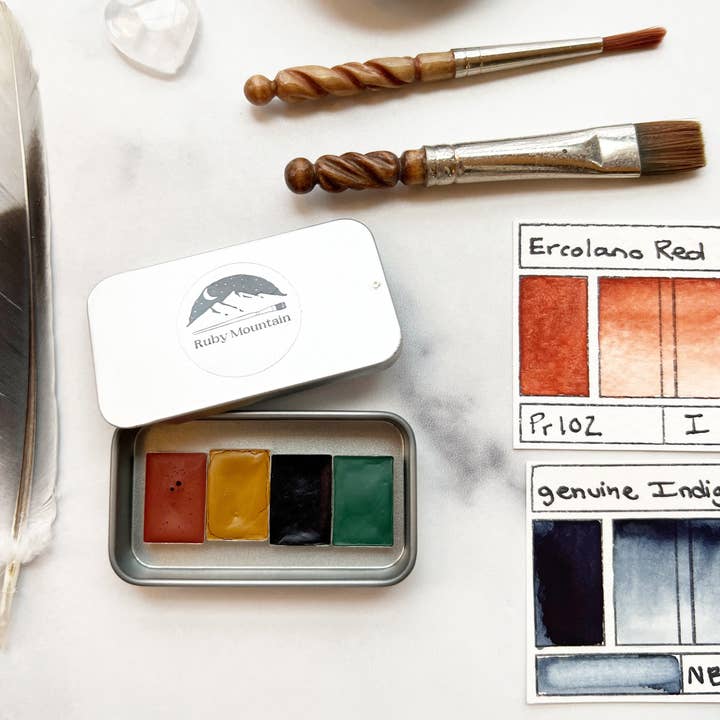 Ruby Mountain Paint Co. - Vendita all'ingrosso Acquarelli - Mini Palette Minerali della Terra, un set di mini cialde di acquerelli fatti a mano in tonalità terrose