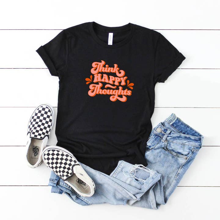 Retro Think Happy Thoughts | Youth Short Sleeve Crew Neck for wholesale by Olive And Ivory Wholesale