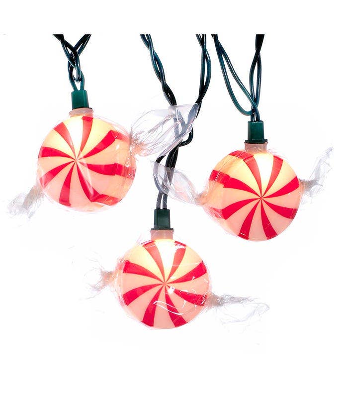 Kurt S. Adler, Inc. - Wholesale String Lights - 10/L RED PEPPERMINT CANDY LIGHT SET