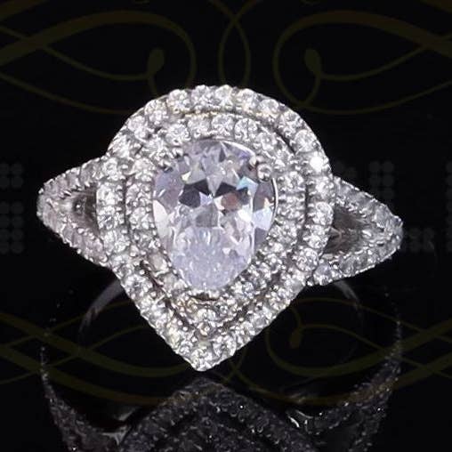 King Of Bling's3.78ct Cubic Zirconia White Silve Pear Cut HaloWedding Womens Ring Sz 6.5 for wholesale by KING OF BLINGS