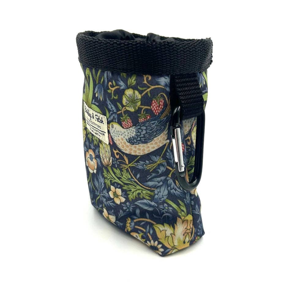 Barkley and Fetch – wholesale Pet treat bag – Dog – Navy Strawberry Thief Print Treat Bag1