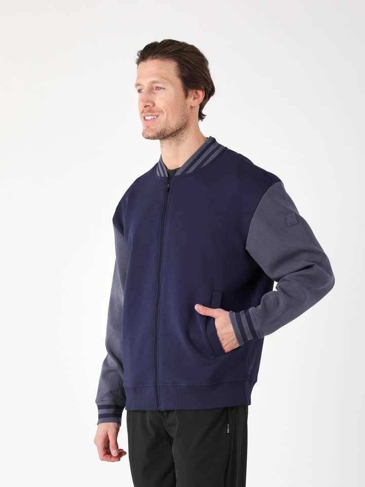 Bomber Jacket: Navy/Carbon for wholesale by Glyder