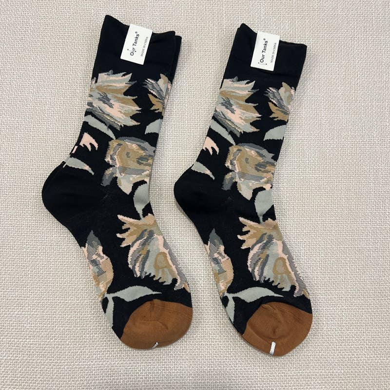 Tourtiwi - Wholesale Socks - Unisex - Oil painting style animal flower print socks8