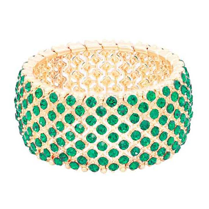 Fashion City - Wholesale Bangle Bracelet - Rhodium Plated Stretch Crystal Bracelets2