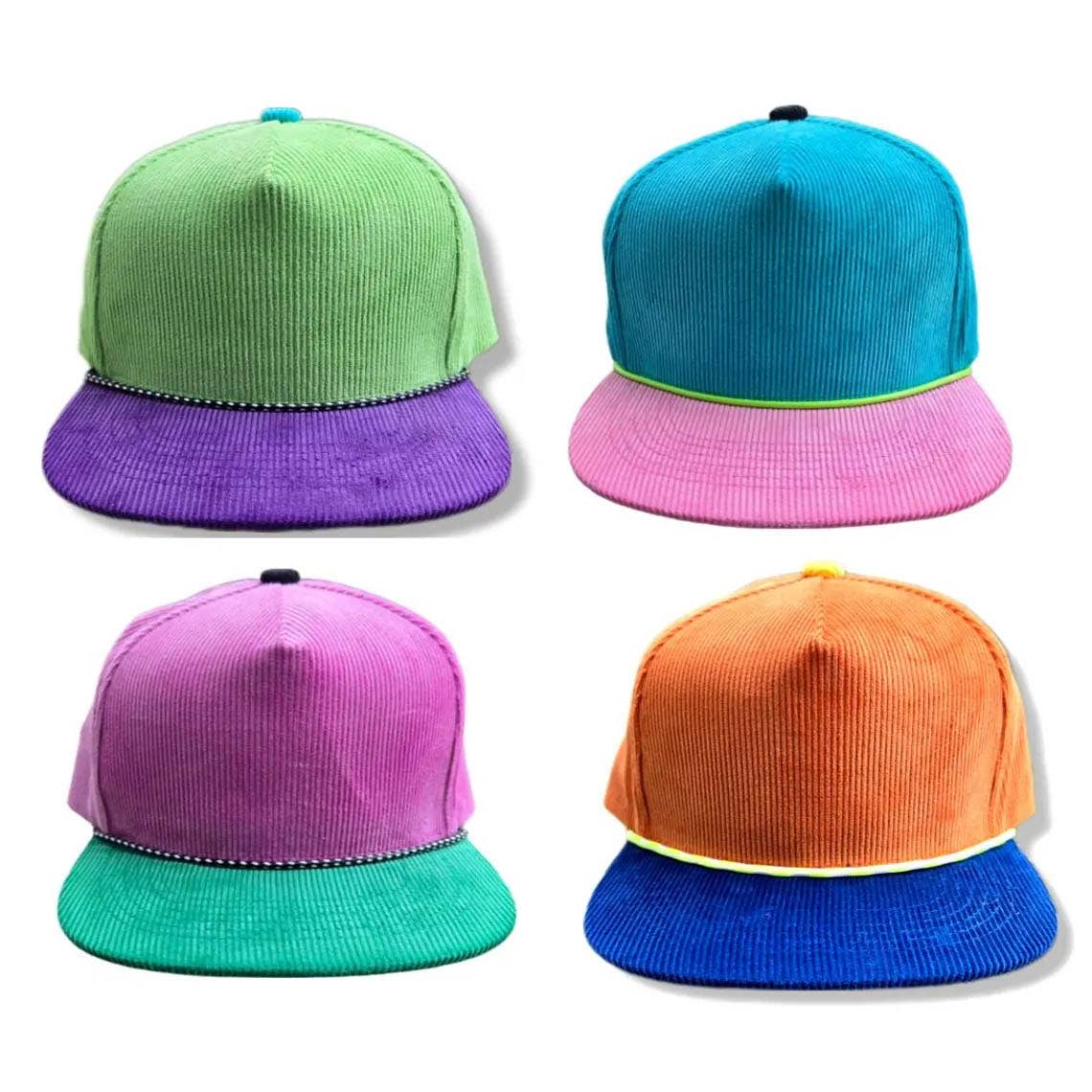 ThatsRad - Wholesale Flat Brim Cap - Unisex - Two Tone Corduroy Rope Snapback Hat 4