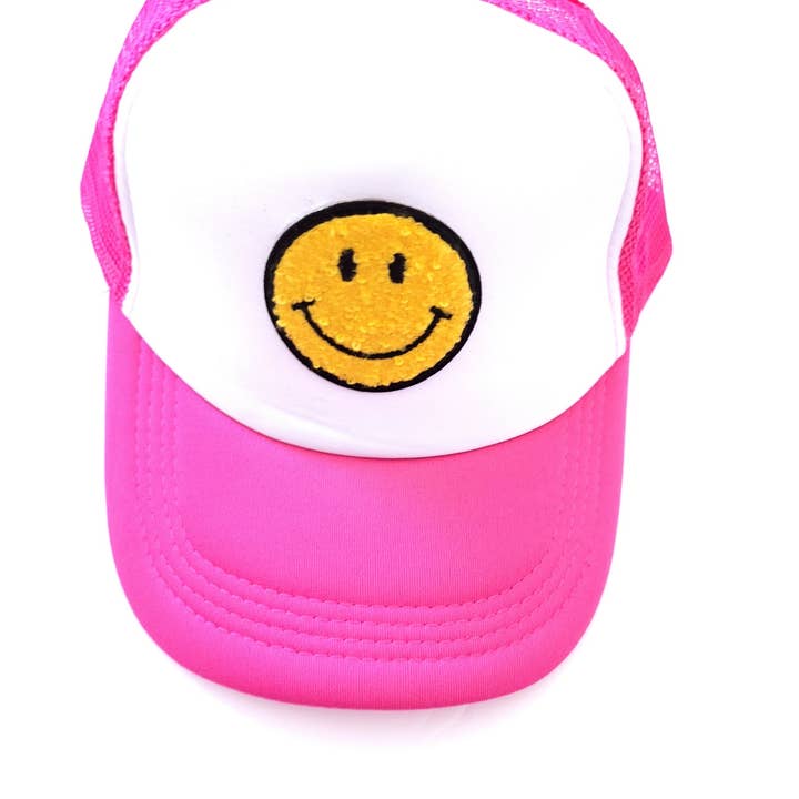Chenille camo Smiley Face Patch Trucker Hat cap Army fuzzy for wholesale by The Candy Collections