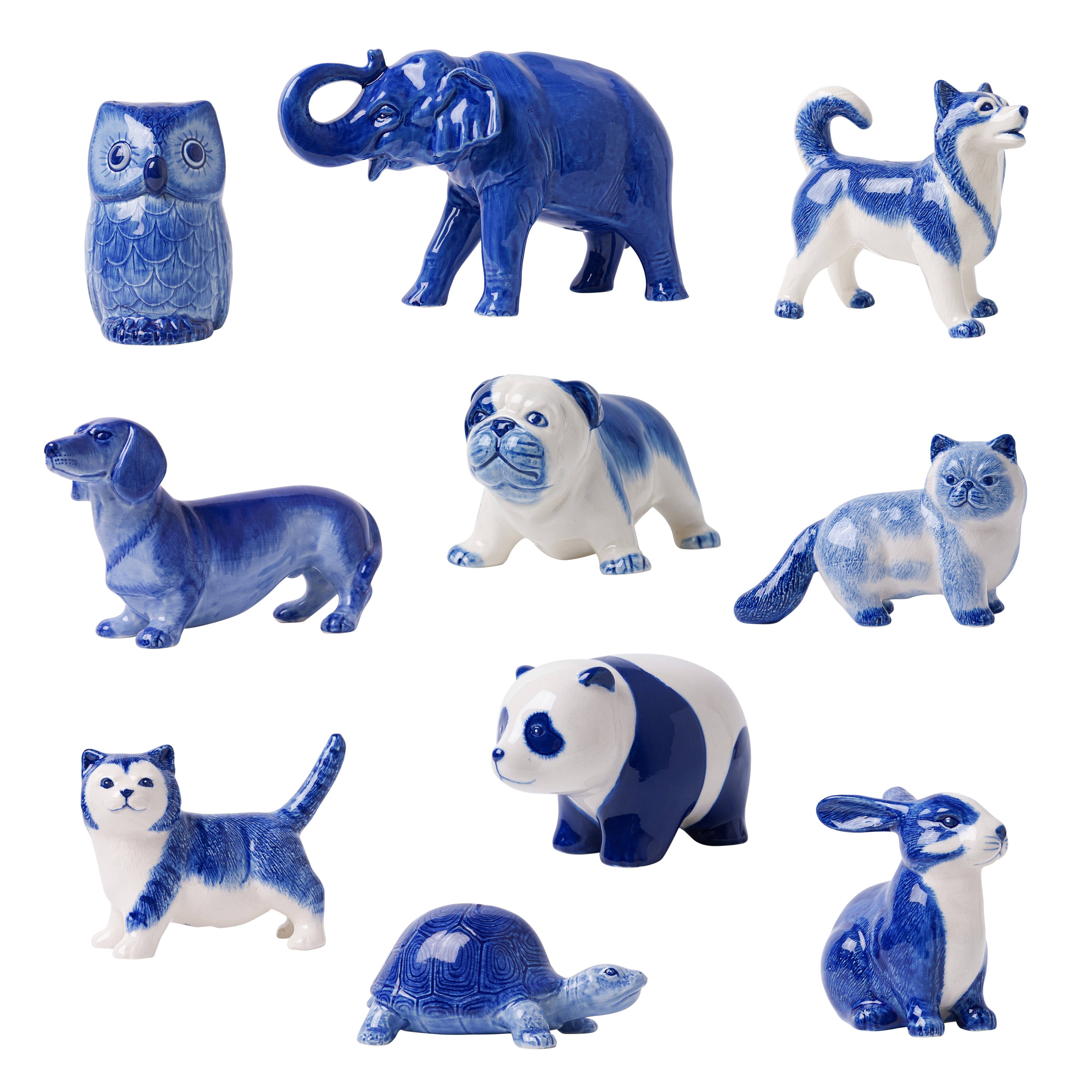 Heinen Delfts Blauw - Vendita all'ingrosso Statuette decorative - Statua di husky in porcellana Delft blu2