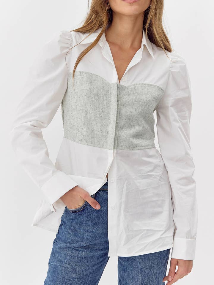 Mint White Nora Smocked Linen Shirt for wholesale on Faire