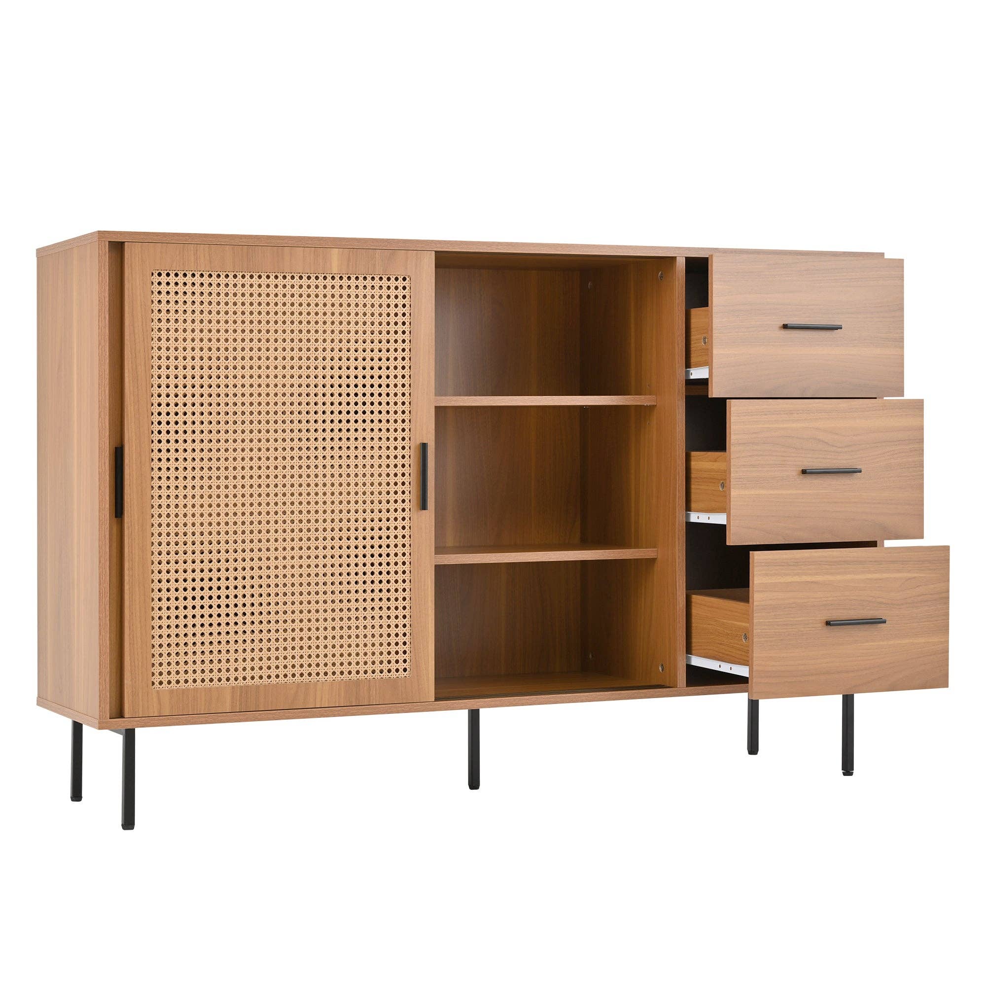 Urban Meuble - Wholesale Cabinet - Vintage sideboard with wood effect, 2 sliding doors in woven rattan, and 3 drawers PROPOLIS12
