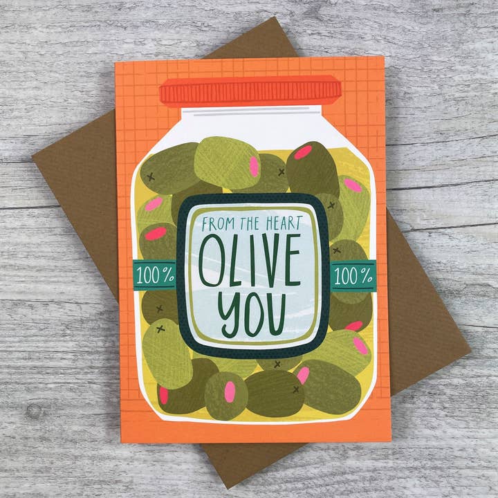 Olive You Valentine's Day Card | Anniversary Cards for wholesale by Joanne de Pace Design Studio