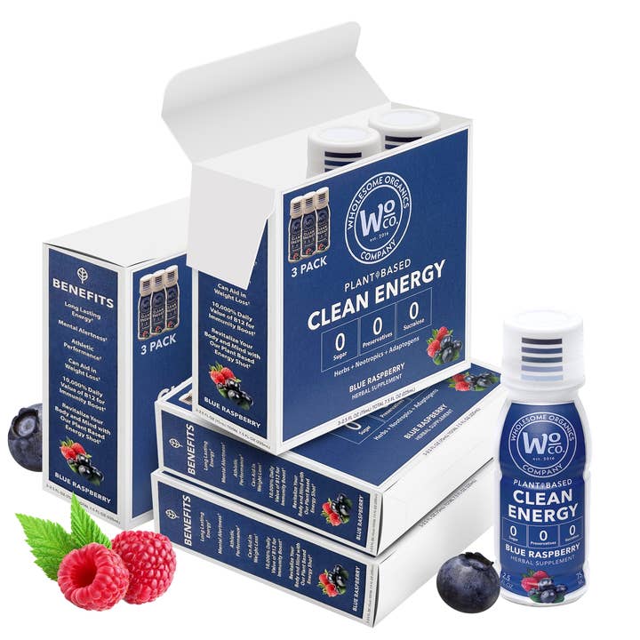 REMOVED BRAND – Bebida desportiva/energética por atacado – Saudável Shot de Energia | Framboesa Azul | Sem Açúcar - Pack de 36