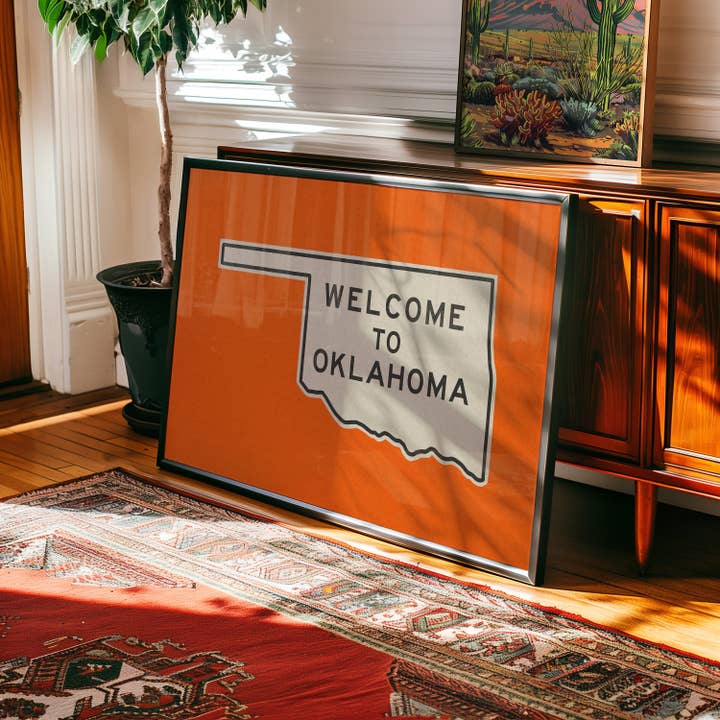 Tejas Country Club - Wholesale Art Print - Welcome To Oklahoma Vintage Orange Road Sign Art Print2