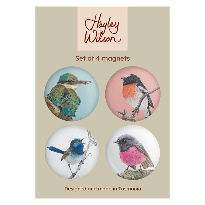Vogelwereld - Set van 4 magneten voor wholesale door Hayley Wilson