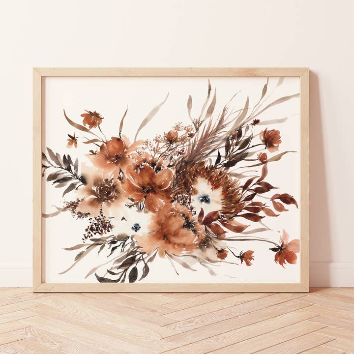 Bohemian Rust Neutral Dried Floral Art Print for wholesale by Paperbec Design Co.