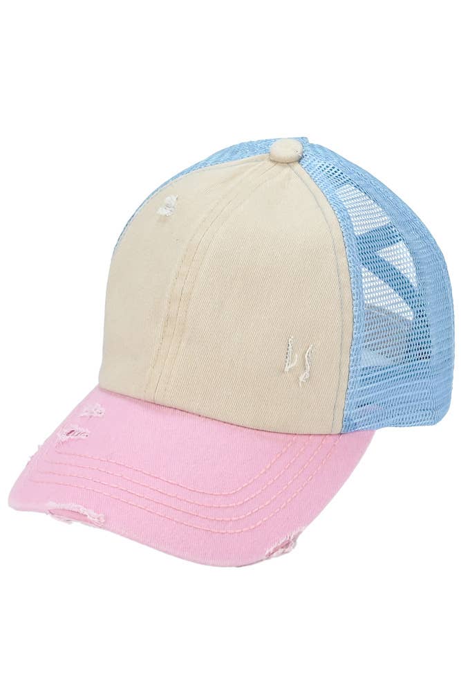 Hana – wholesale Hästsvanskeps - Dam – C.C 3-färgad korsad mesh baksida blank Trucker ponnykeps12