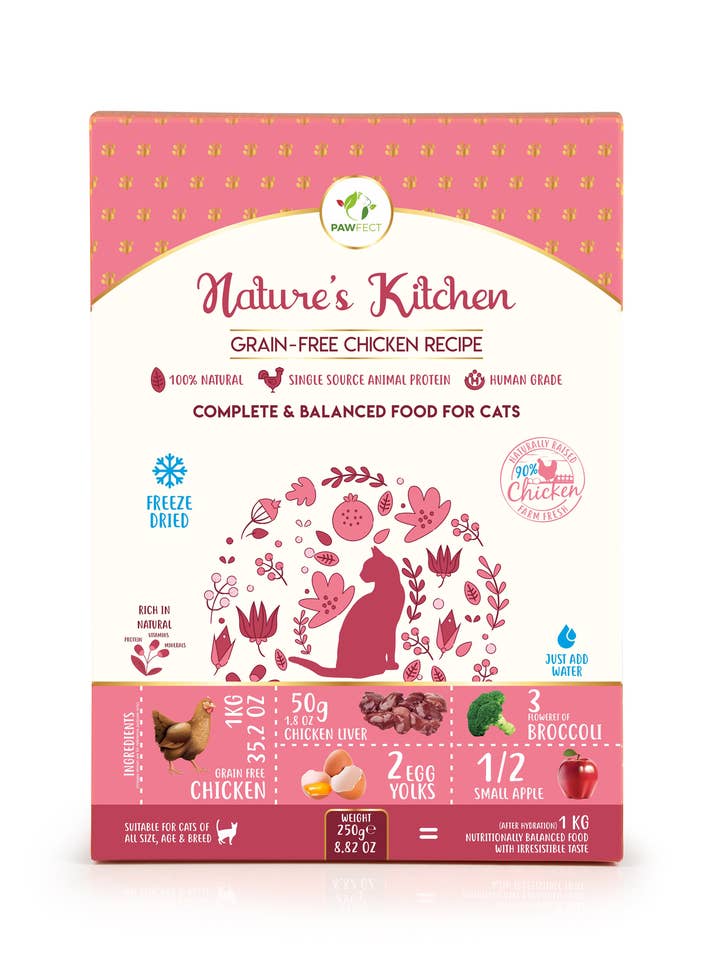 Receta de pollo para gatos con alimentos liofilizados PawFect, 250 gr. para venta al por mayor de Finest Petfoods